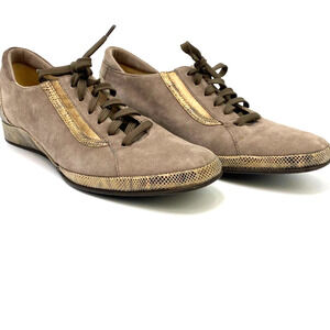 Amalfi by Rangoni Sneaker Womens 9 Taupe Gold Suede Leather Lace-up Italian